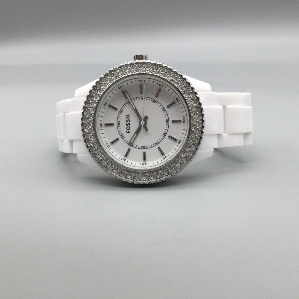 Fossil ES-2444 Womens Watch 38mm White Dial Resin Crystals New Battery 6